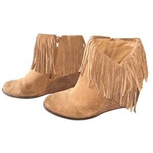 Lucky Brand Yachin Suede Fringe Brown Boots Booties 8.5